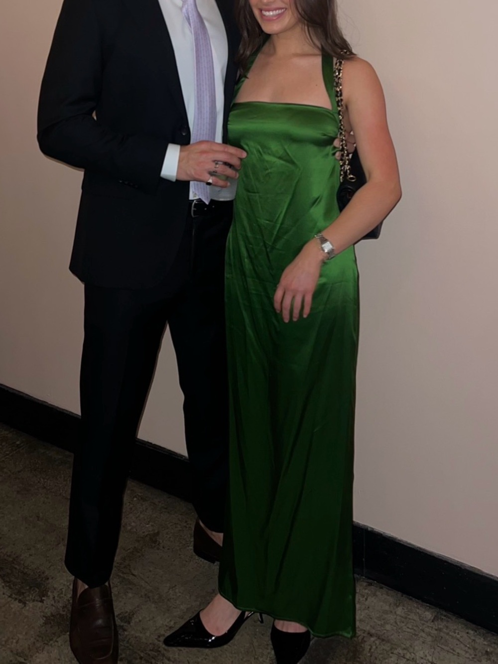 Reformation Emerald Green Satin Slip Dress